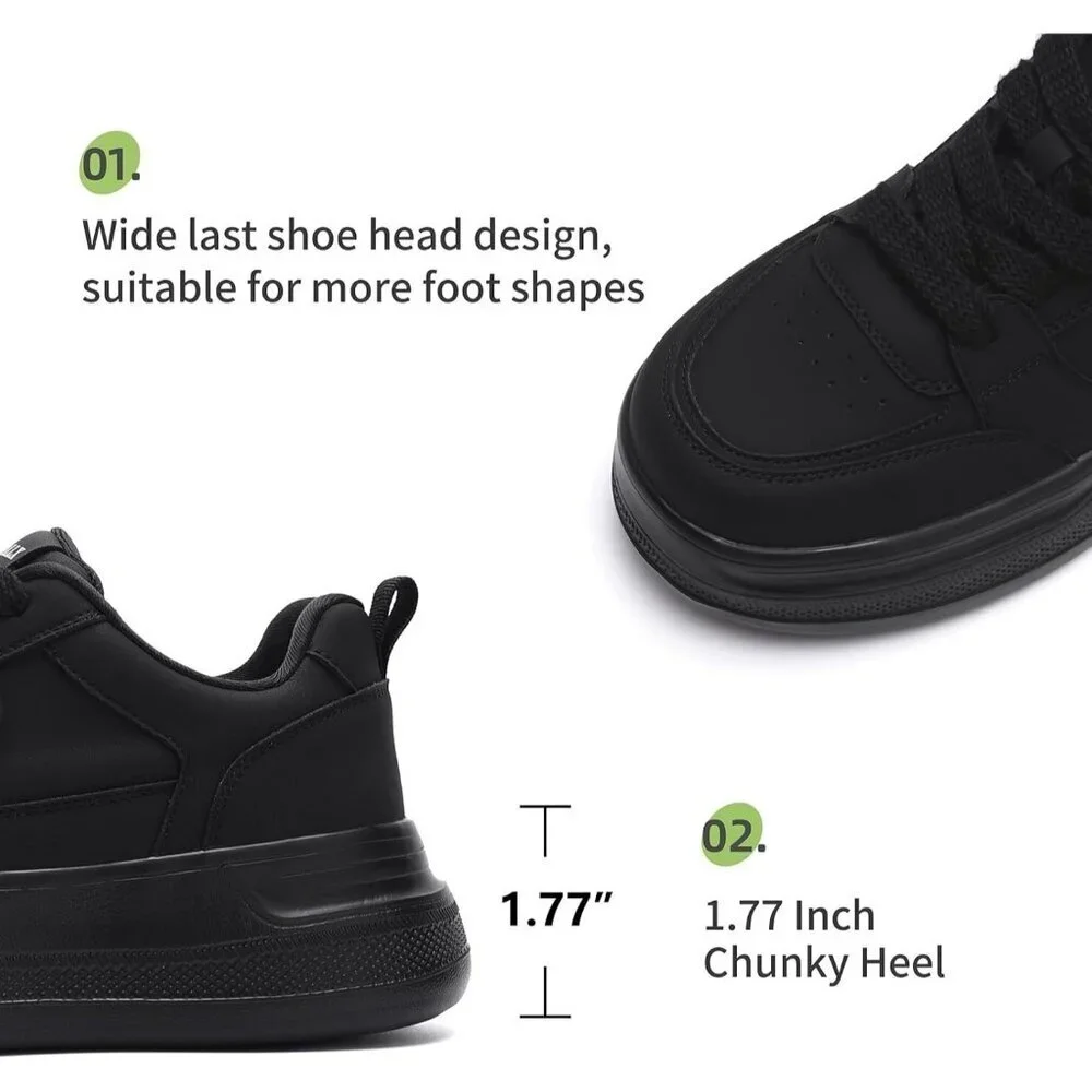 Women’s Bca001allblack Lightweight Lace Up Stylish Leather Sneaker Shoes